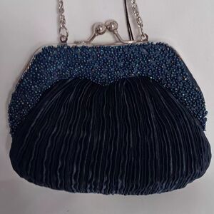 Small Navy Blue Beaded clutch And Glass Beaded Shawl